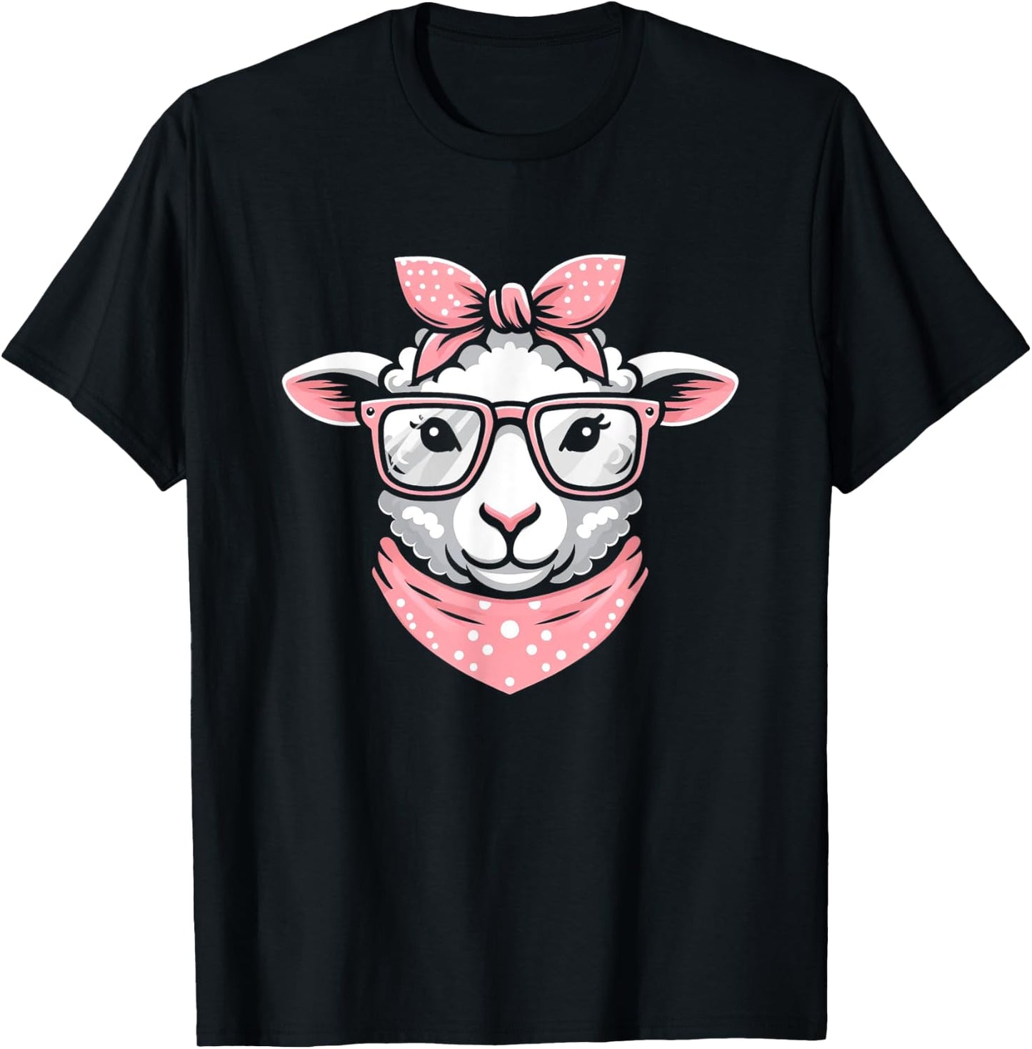 Sheep Pink Bandana Glasses T-Shirt - T-Shirt | Black
