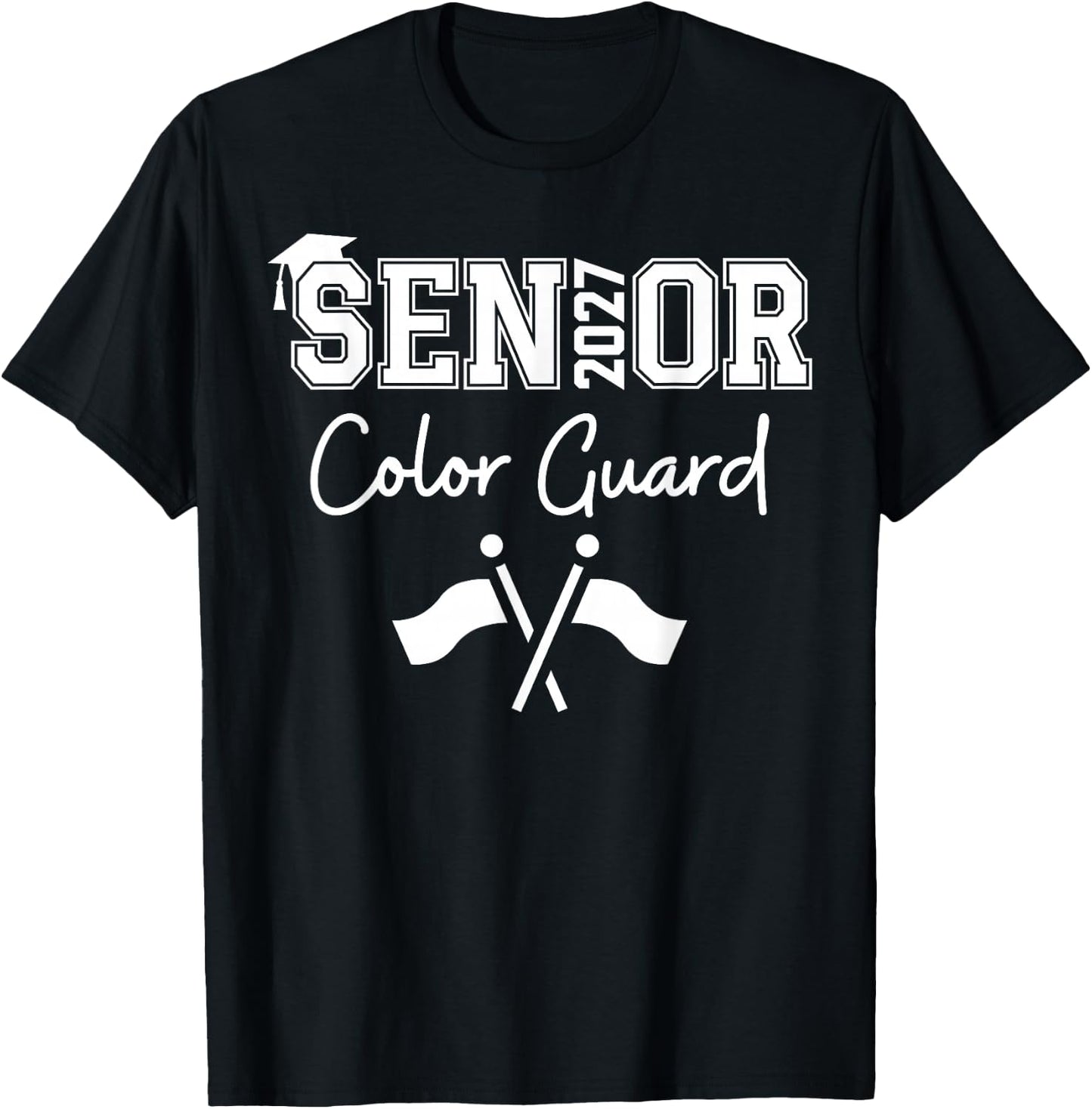 Senior Color Guard Class of 2027 Marching Band Crossed Flag T-Shirt - T-Shirt | Black