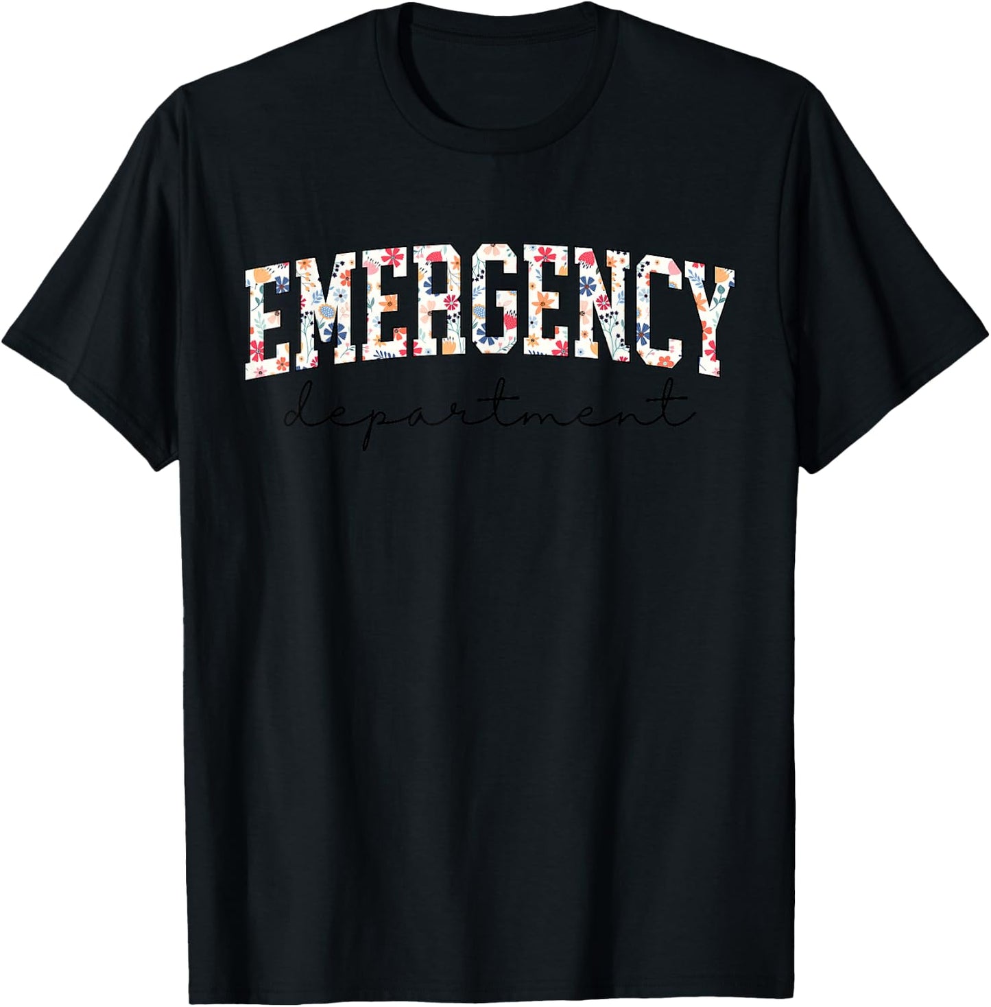 Floral ER Nurse Emergency Department Emergency Room RN T-Shirt - T-Shirt | Black