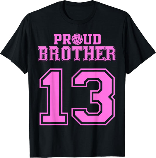 Proud Volleyball Brother Number 13 P T-Shirt - T-Shirt | Black