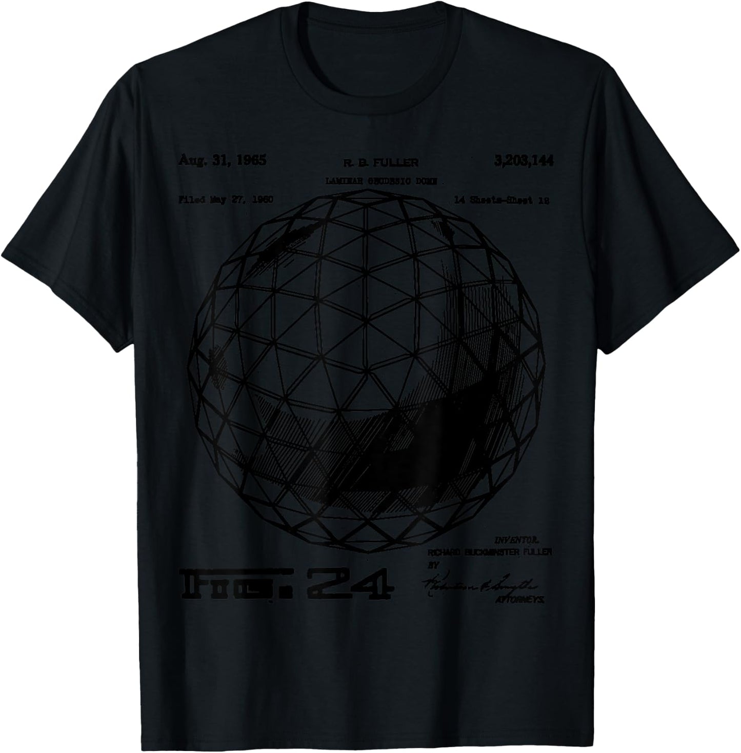 Buckminster Fuller Geodesic Patent Science Engineering Math T-Shirt - T-Shirt | Black