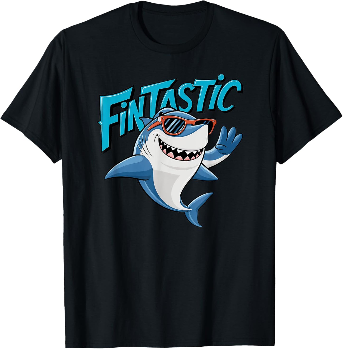 Shark Beach Fintastic Boys And Girls Ocean Fun Graphic T-Shirt - T-Shirt | Black