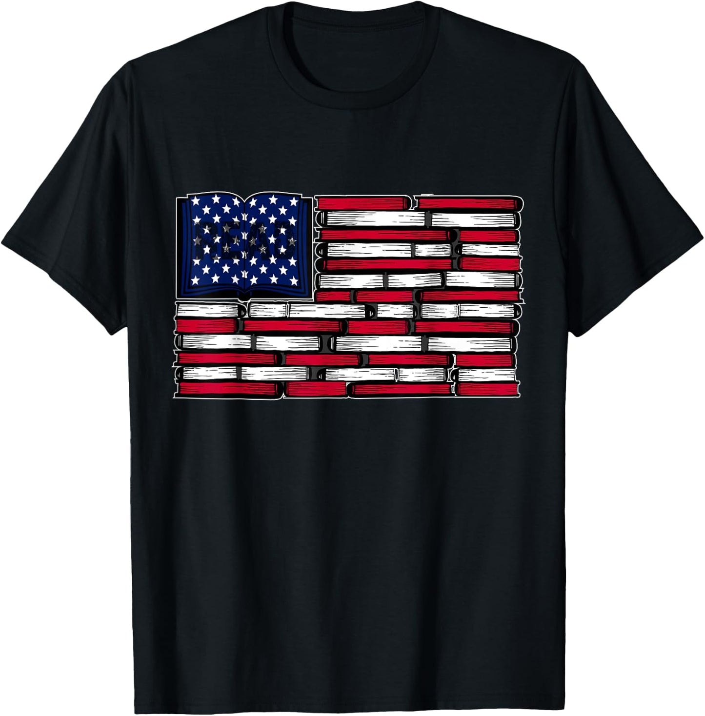 America US Flag Books Library Reading For Book Lover Reader T-Shirt - T-Shirt | Black