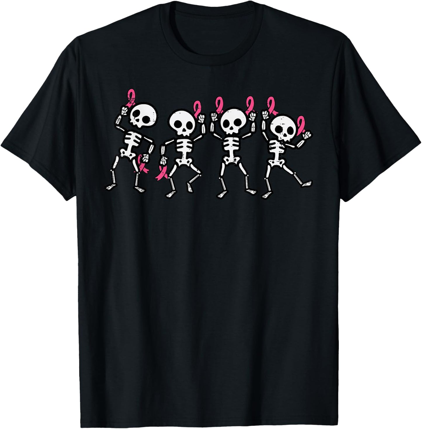 Breast Cancer Skeletons Pink Ribbon Awareness Women Kids Men T-Shirt - T-Shirt | Black