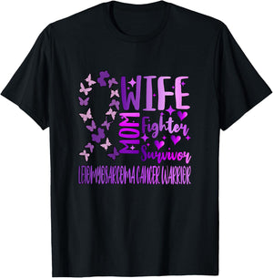 Leiomyosarcoma Cancer Wife Mom Warrior LMS Purple Ribbon T-Shirt - T-Shirt | Black