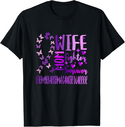 Leiomyosarcoma Cancer Wife Mom Warrior LMS Purple Ribbon T-Shirt - T-Shirt | Black