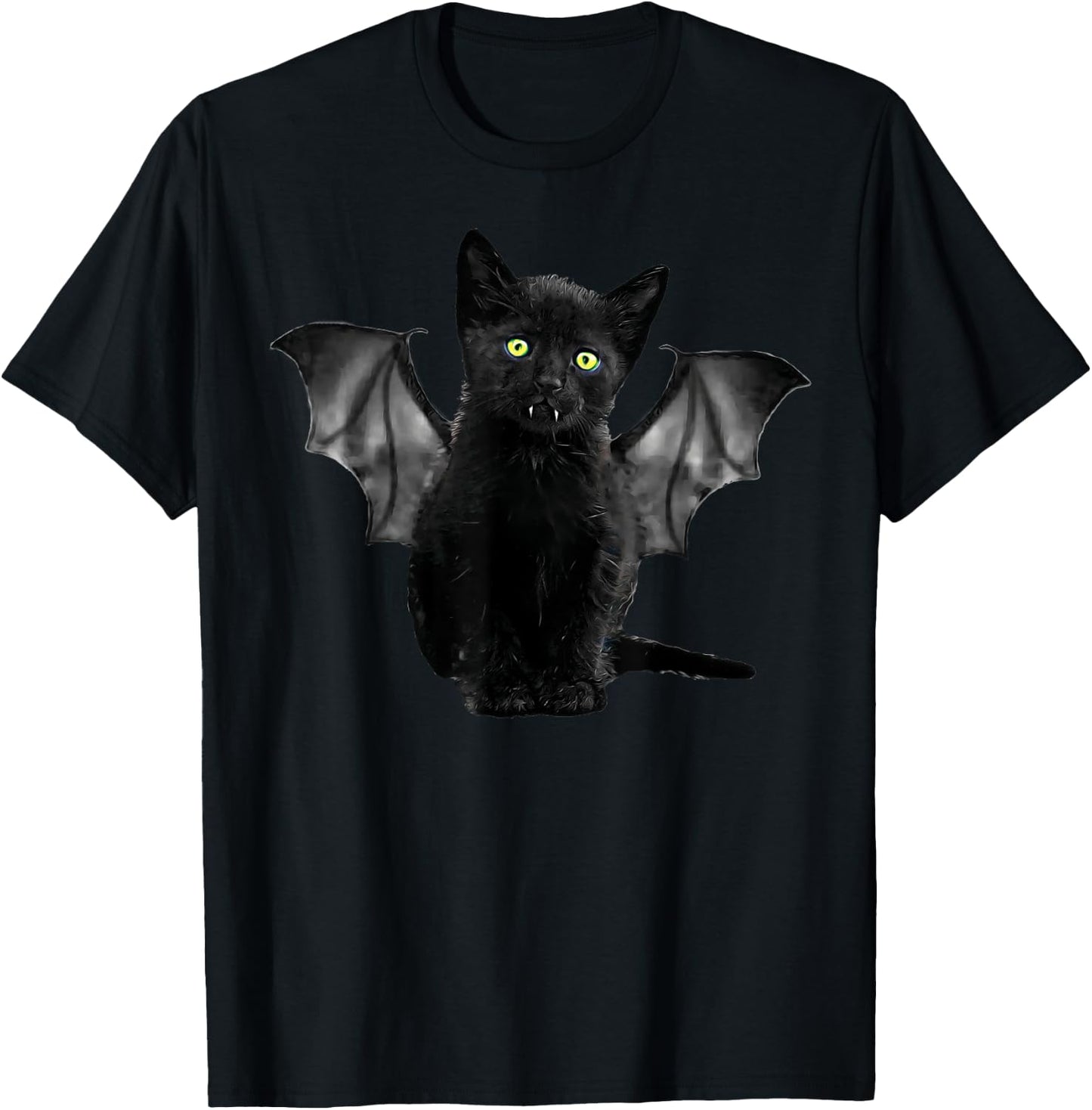 Halloween Batcat Black Cat Kitten Bat Funny Design T-Shirt - T-Shirt | Black