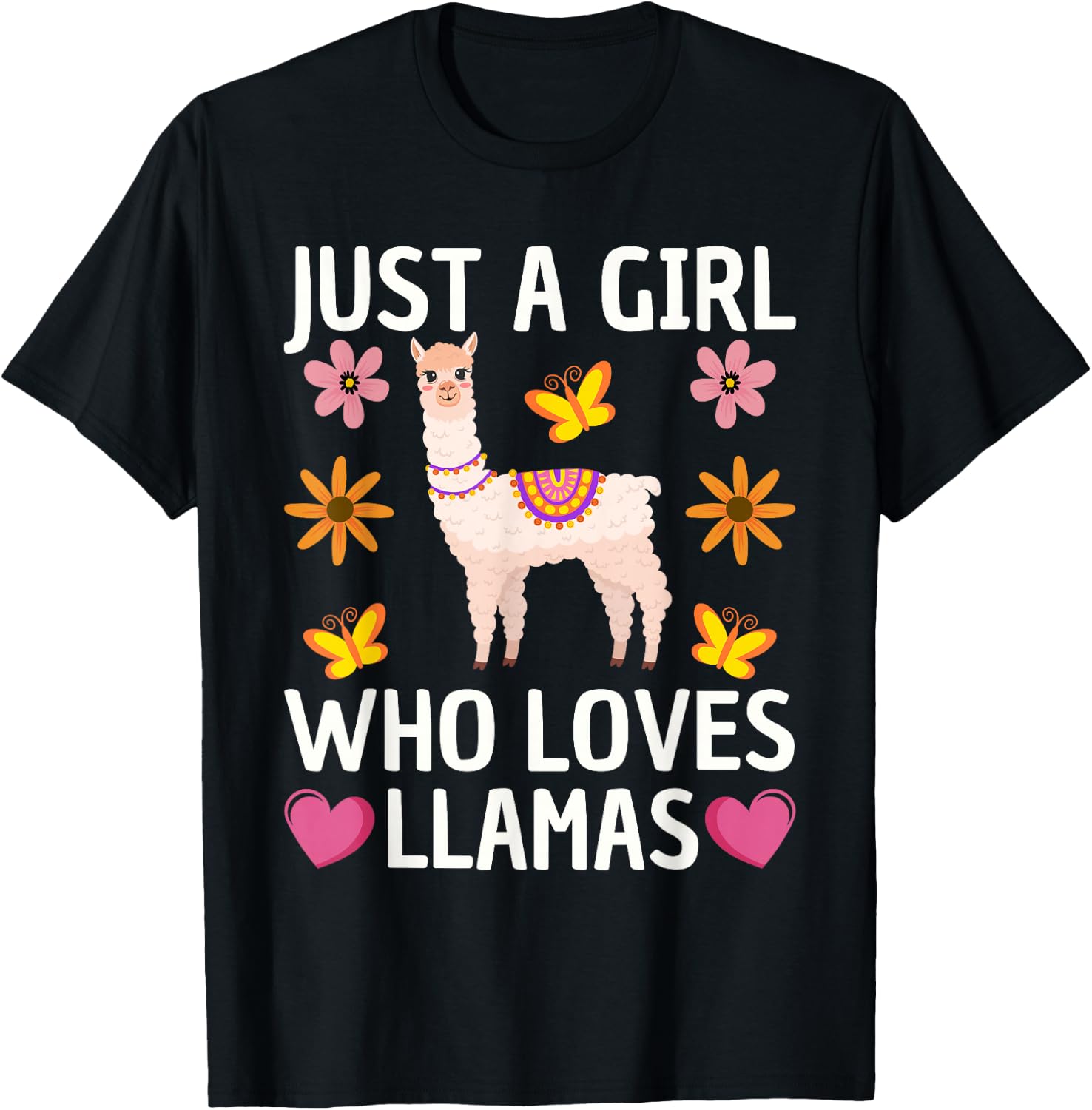 Cute Llama Girls Farming Llama Lovers Alpaca Farm T-Shirt - T-Shirt | Black