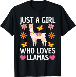 Cute Llama Girls Farming Llama Lovers Alpaca Farm T-Shirt - T-Shirt | Black