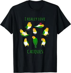 Birb Memes Parrot Lovers Doodle I really Love Caiques T-Shirt - T-Shirt | Black