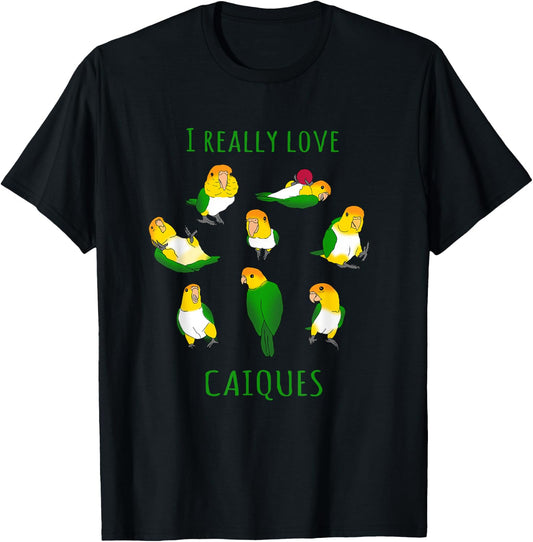 Birb Memes Parrot Lovers Doodle I really Love Caiques T-Shirt - T-Shirt | Black