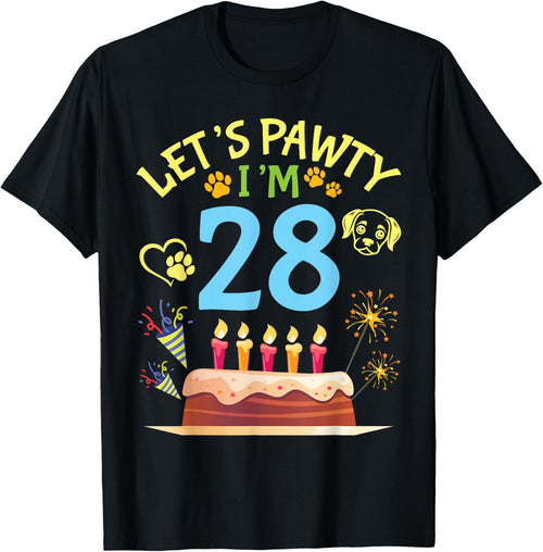 Big Cake Fireworks Dog Face Paw Let's Pawty I'm 28 Years Old