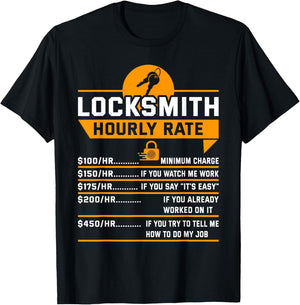 Funny Locksmith Hourly Rate Apparel For Locksmiths T-Shirt - T-Shirt | Black