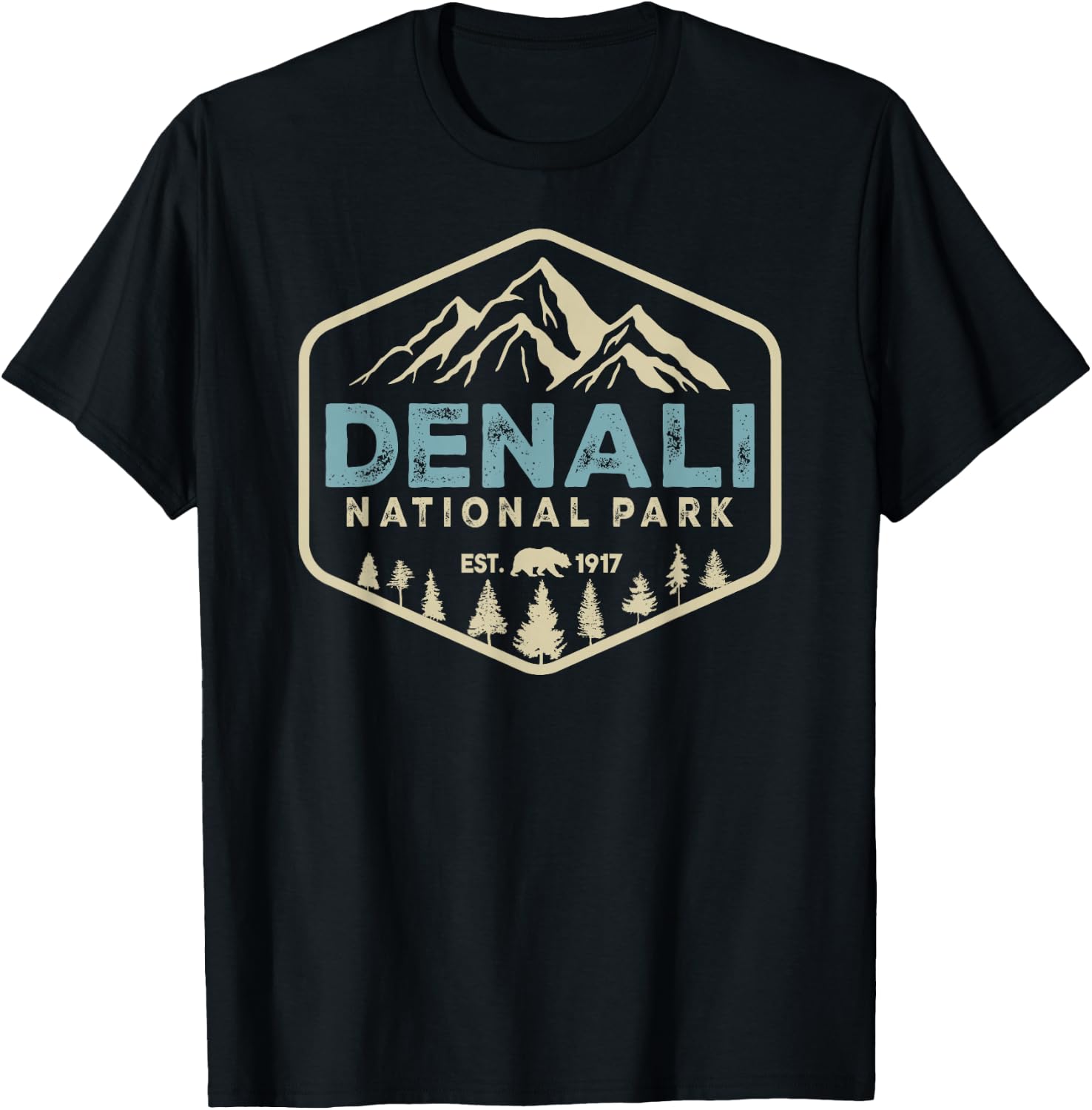 Retro Denali National Park mountains Nature Vintage Hiking T-Shirt - T-Shirt | Black