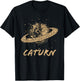 Cat Staring at Planet Saturn Retro Science Caturn Astrology T-Shirt - T-Shirt | Black