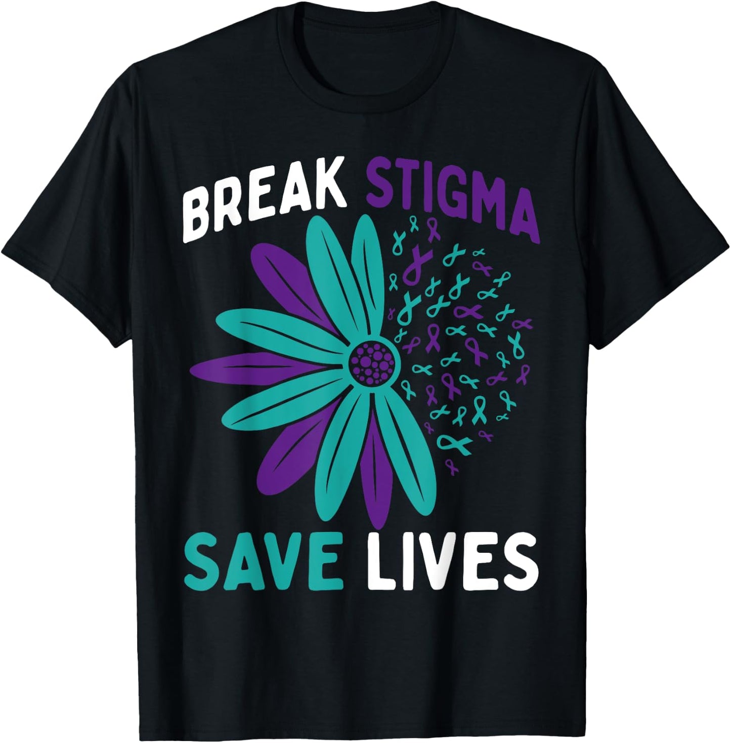Suicide Prevention Awareness Teal & Purple Break Stigma T-Shirt - T-Shirt | Black
