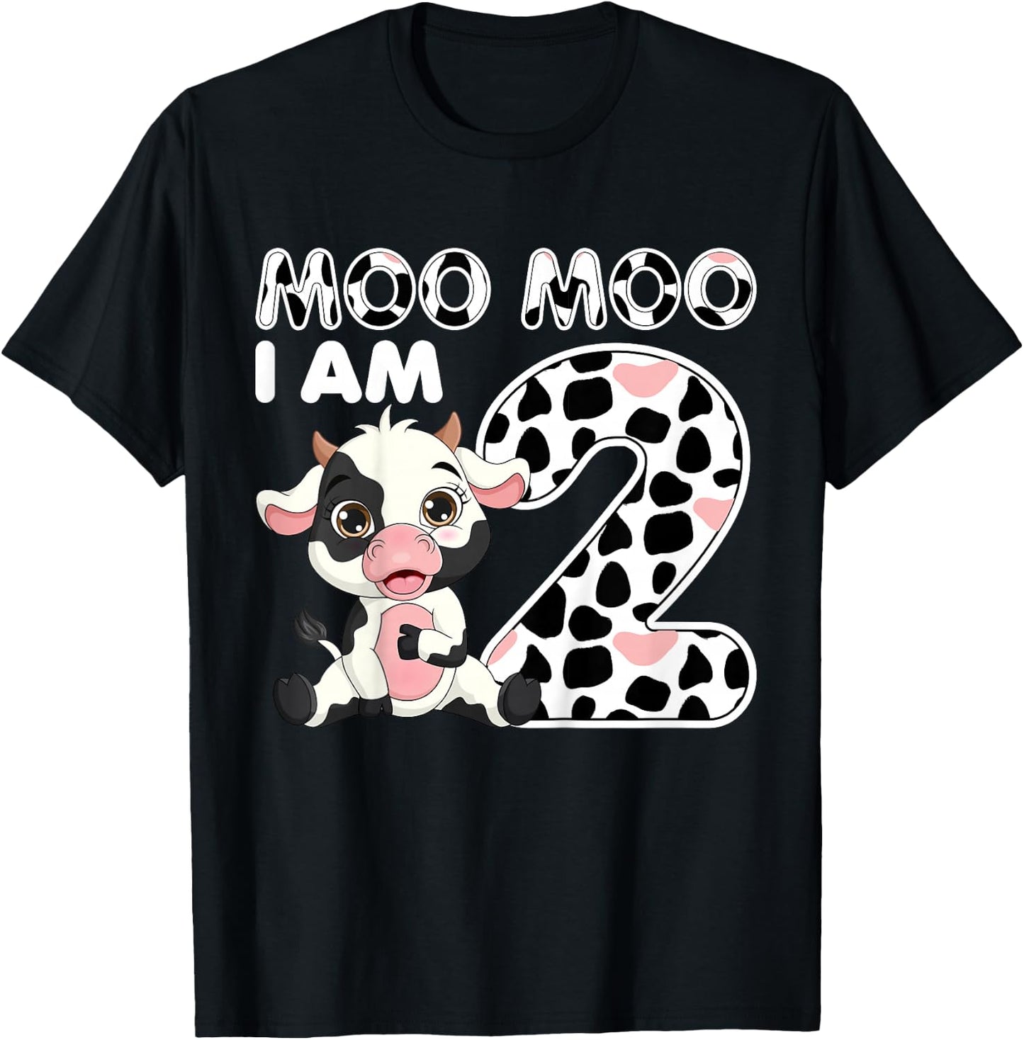 Cow Moo Moo I'm Two - 2 Years Old Cow Lover 2nd Birthday T-Shirt - T-Shirt | Black