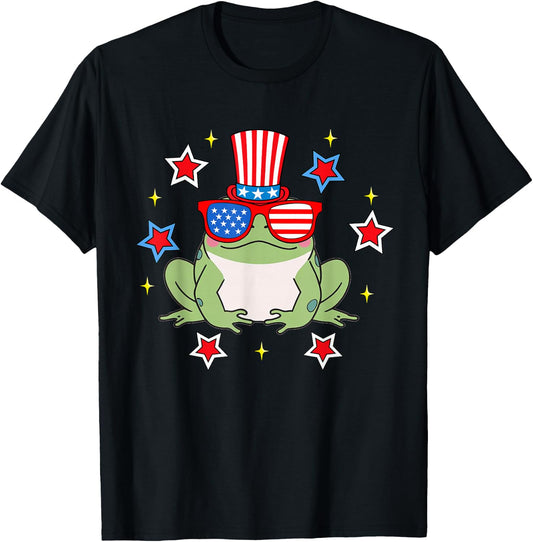 Cute Frog American Flag Patriotic Funny 4th of July T-Shirt - T-Shirt | Black