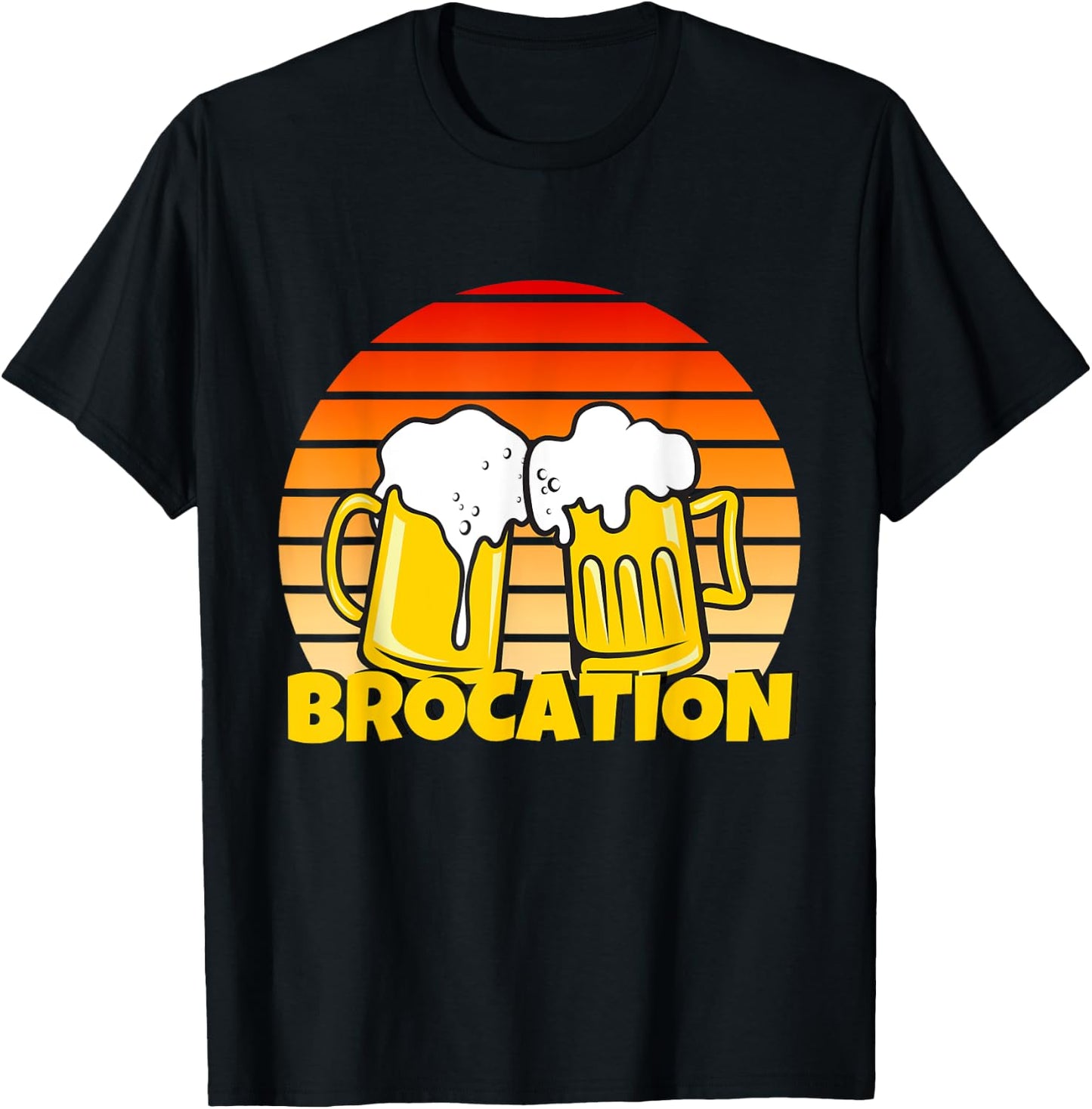 Retro Sunrise & Beers. Time for a BROCATION T-Shirt - T-Shirt | Black