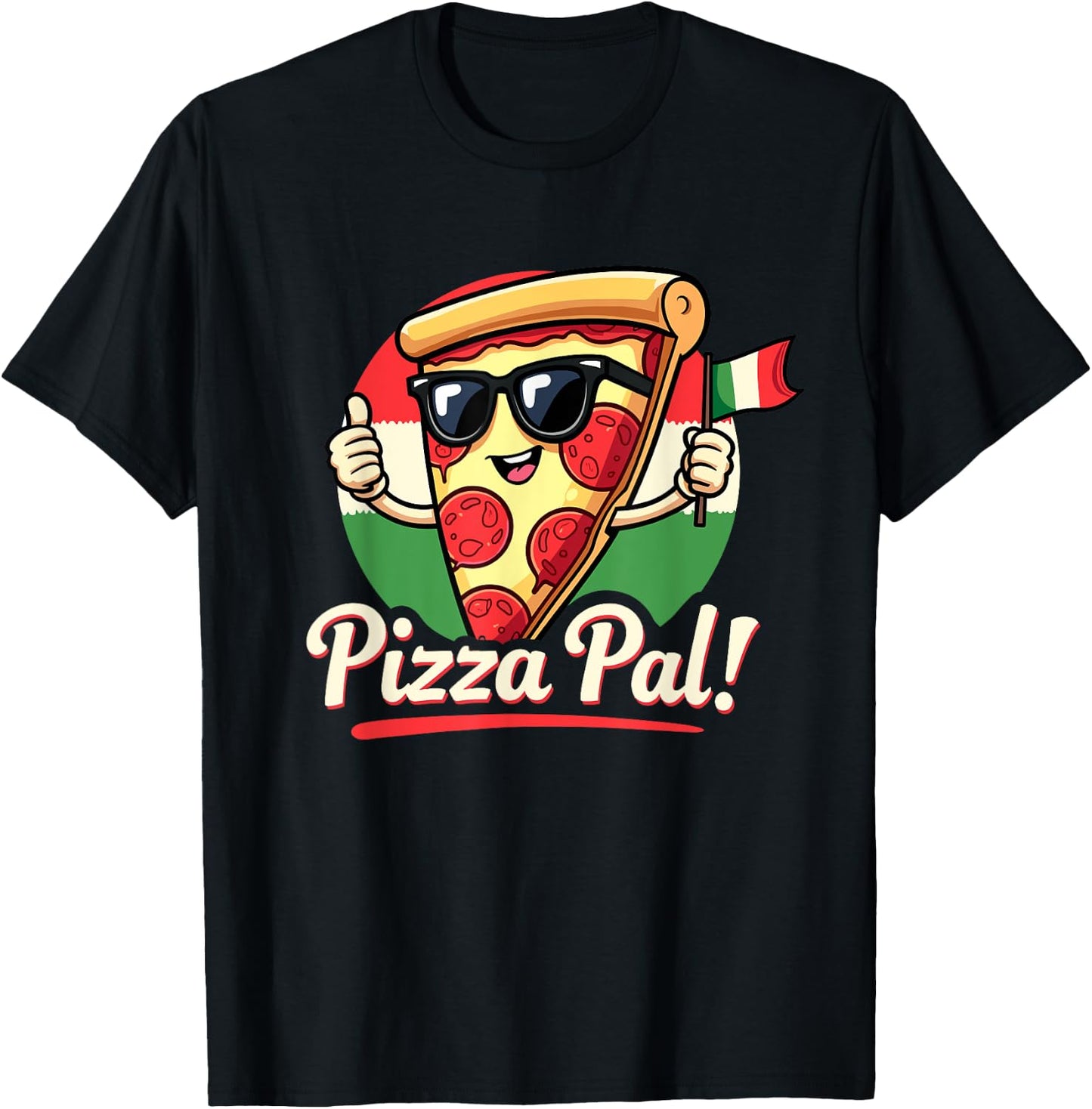 Pizza Pal Cartoon Slice Italian Flag Fun T-Shirt - T-Shirt | Black