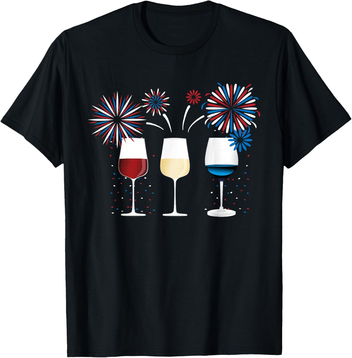 Funny Wine Glass Red White and Blue Firework shirt T-Shirt - T-Shirt | Black