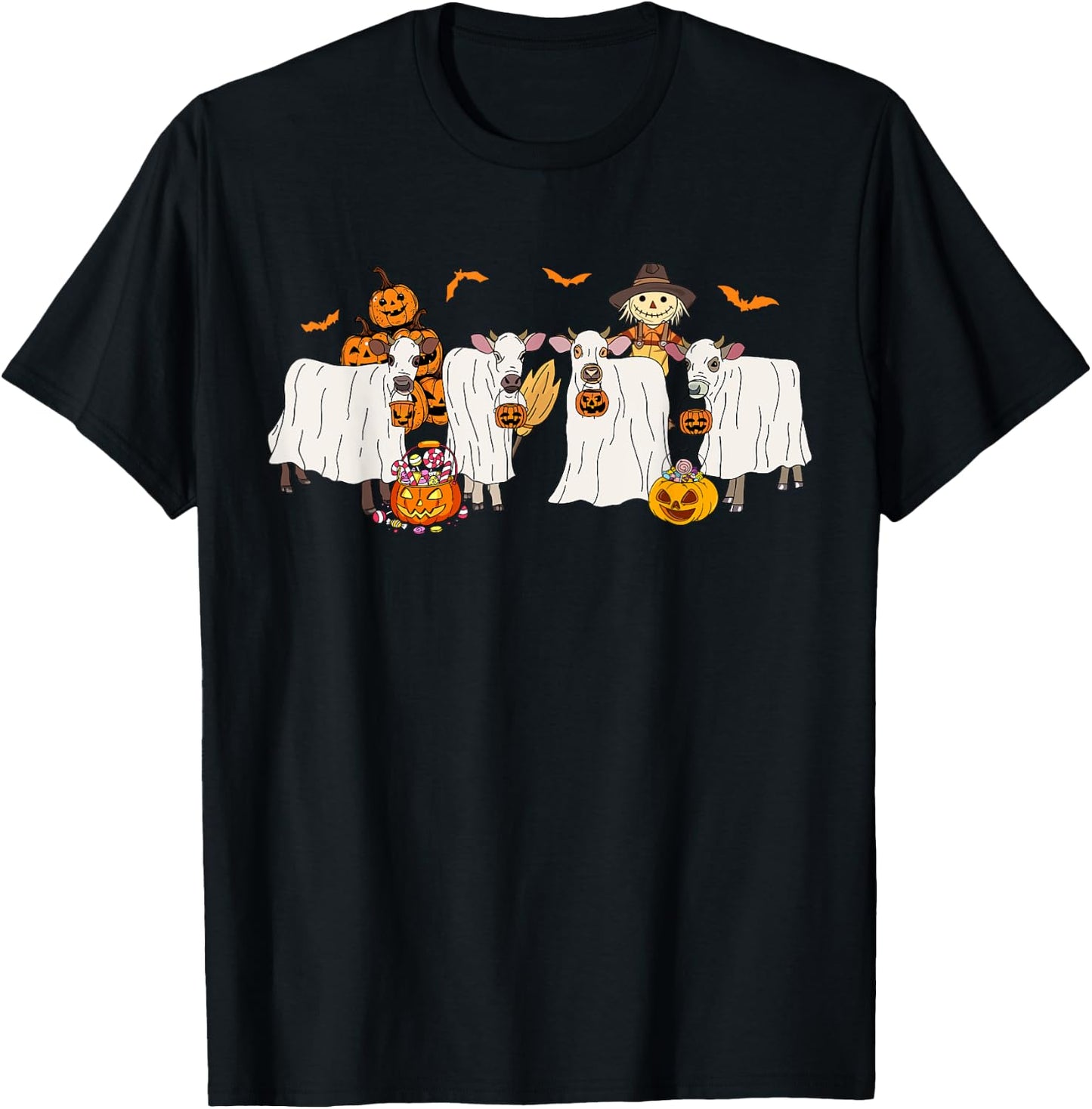 Cow Dressed As Ghost Farm Animal Halloween Costume T-Shirt - T-Shirt | Black