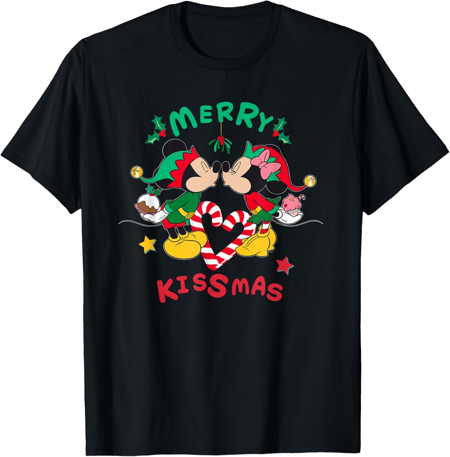 Disney Mickey and Minnie Mouse Christmas Love Merry Kissmas T-Shirt - T-Shirt | Black