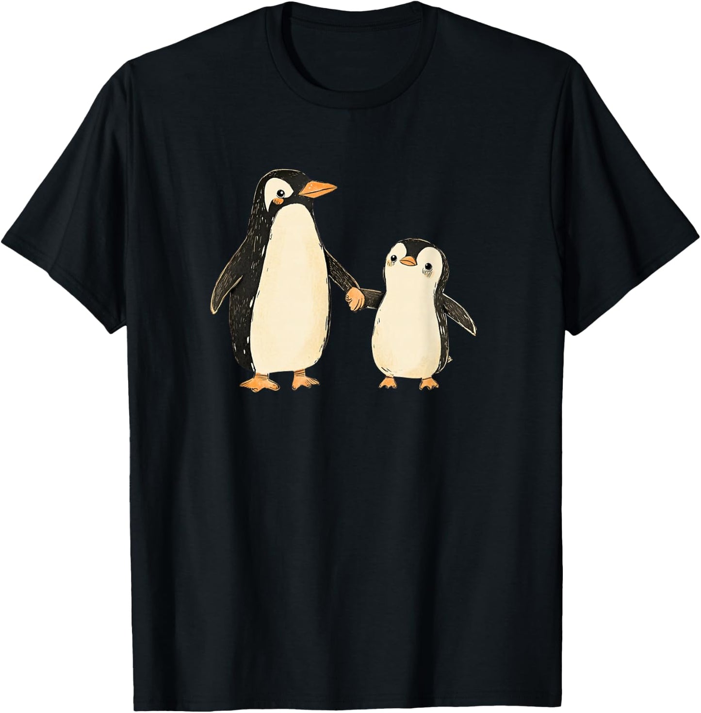 Mama and Baby Penguin T-Shirt - T-Shirt | Black