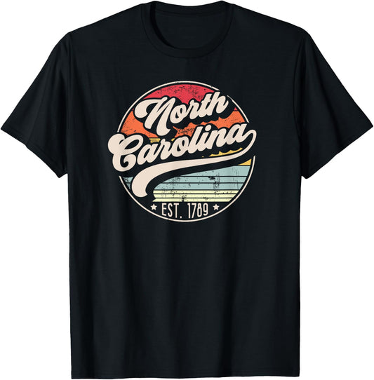 Retro North Carolina Home State NC Cool 70s Style Sunset T-Shirt - T-Shirt | Black