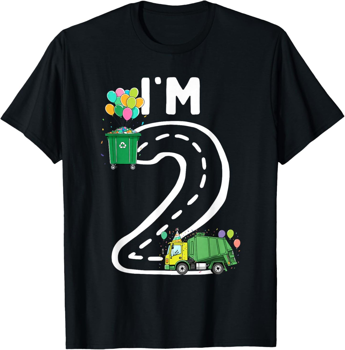 I'm 2 Two Years Old Garbage Truck 2nd Birthday Boy Kids T-Shirt - T-Shirt | Black