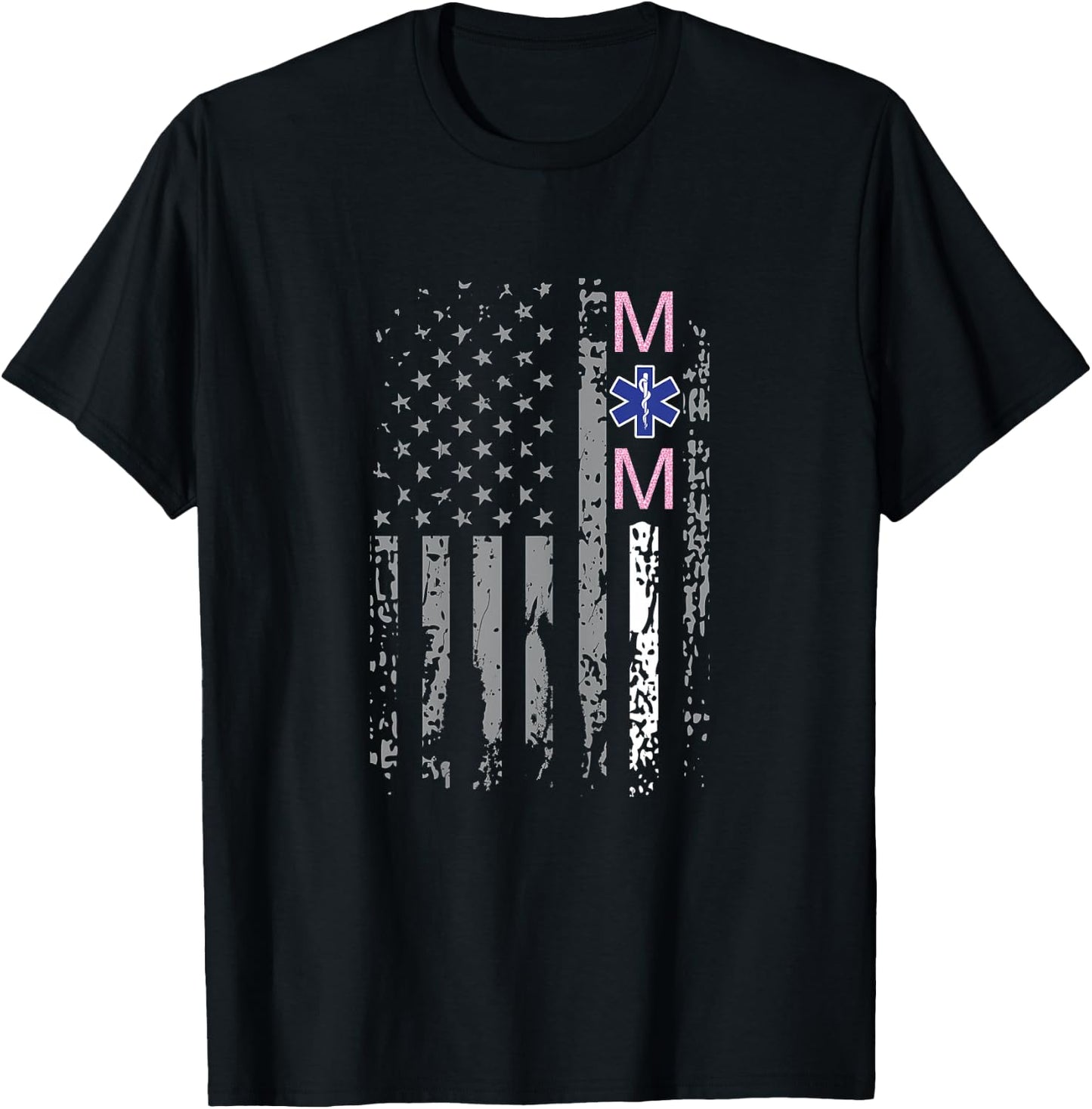EMS Mom Shirt EMT Mom Thin White Line American Flag T-Shirt - T-Shirt | Black