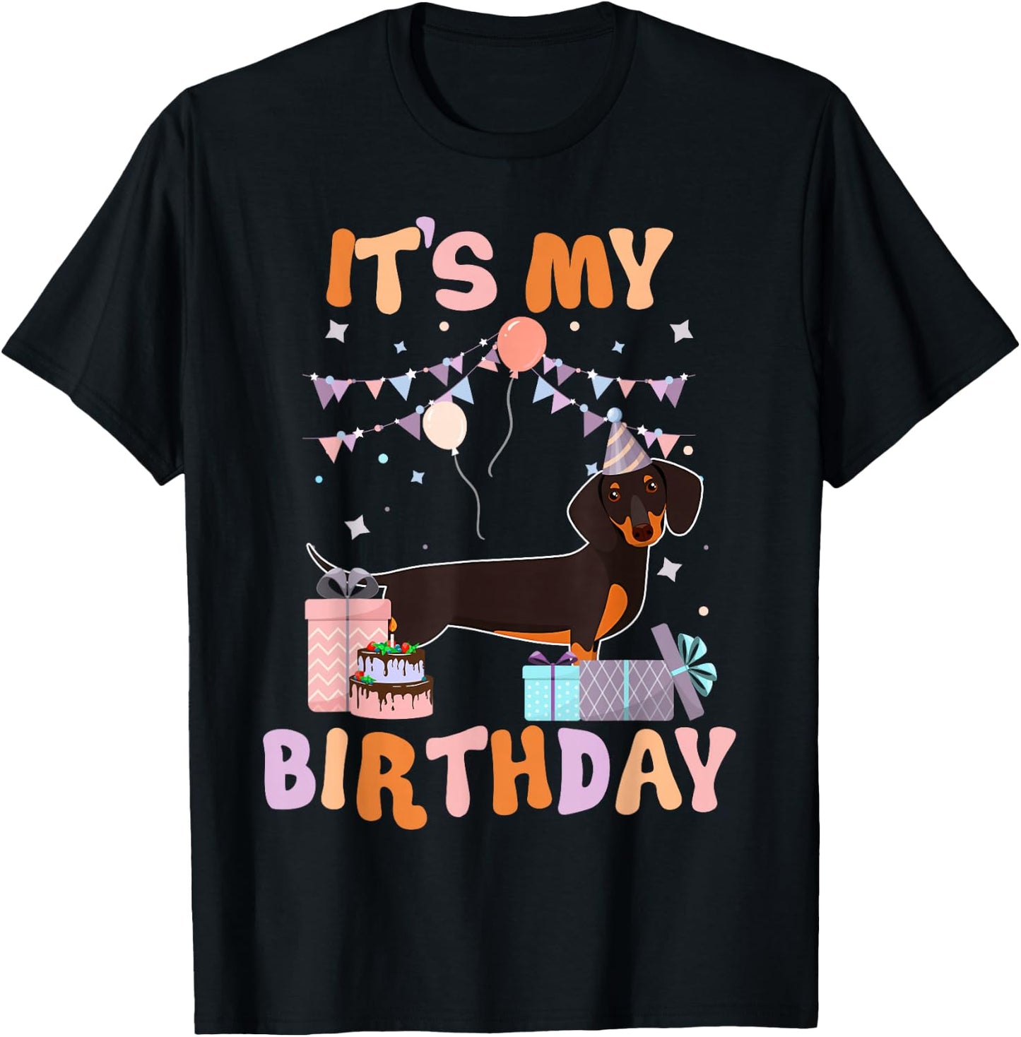 Its My Birthday Dachshund Dog Funny Birthday Party Dog Lover T-Shirt - T-Shirt | Black