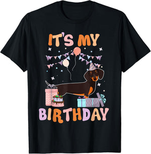 Its My Birthday Dachshund Dog Funny Birthday Party Dog Lover T-Shirt - T-Shirt | Black