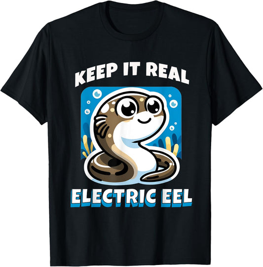 Keep It Real Electric Eel Funny Pun Animal Boys Girls Kids T-Shirt - T-Shirt | Black