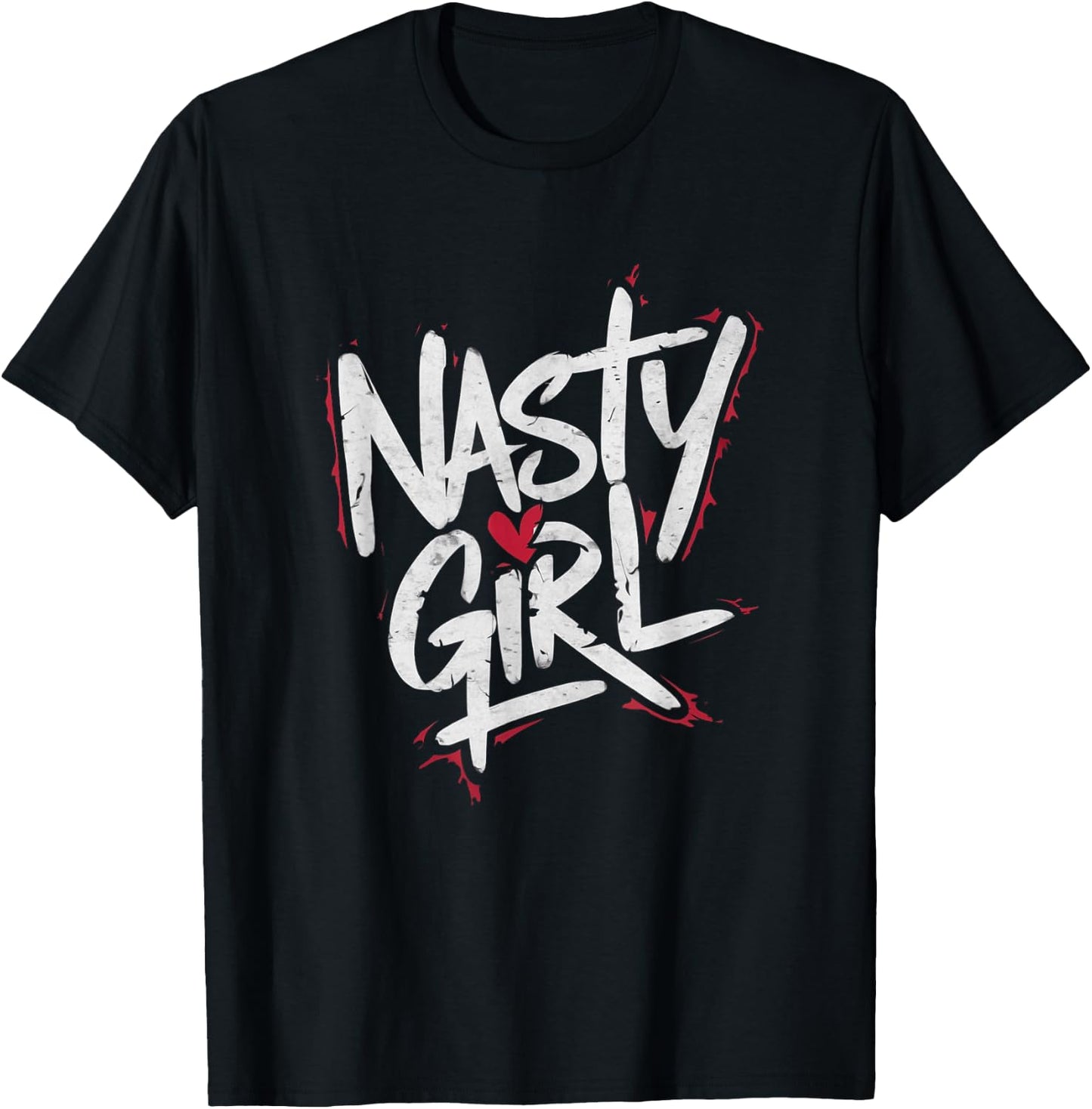 Nasty Girl Heart Graffiti Style Design T-Shirt - T-Shirt | Black