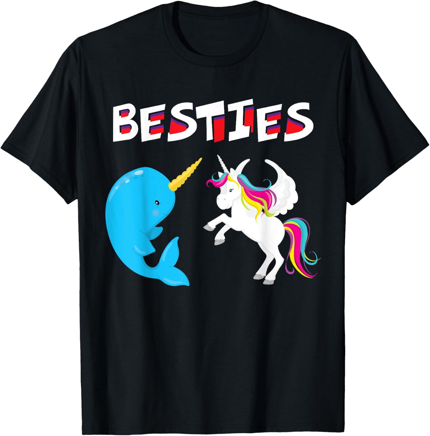 Besties Funny Unicorn and Narwhal Narwhale T-Shirt - T-Shirt | Black