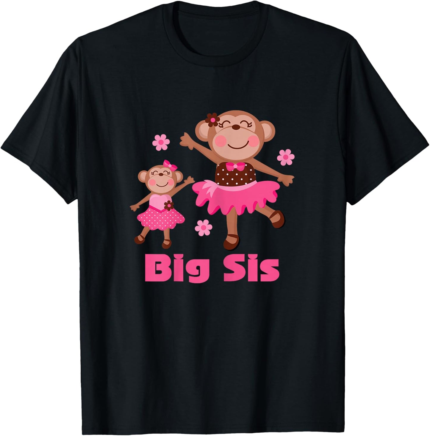 Big Sis Ballerina Girls Monkey Sister Announcement T-Shirt - T-Shirt | Black