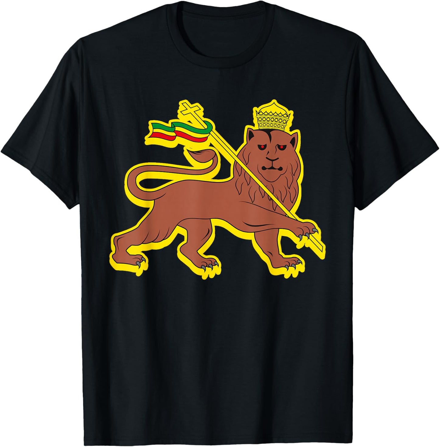 Ethiopia Lion Of Judah Cross Ethiopian Flag T-Shirt - T-Shirt | Black