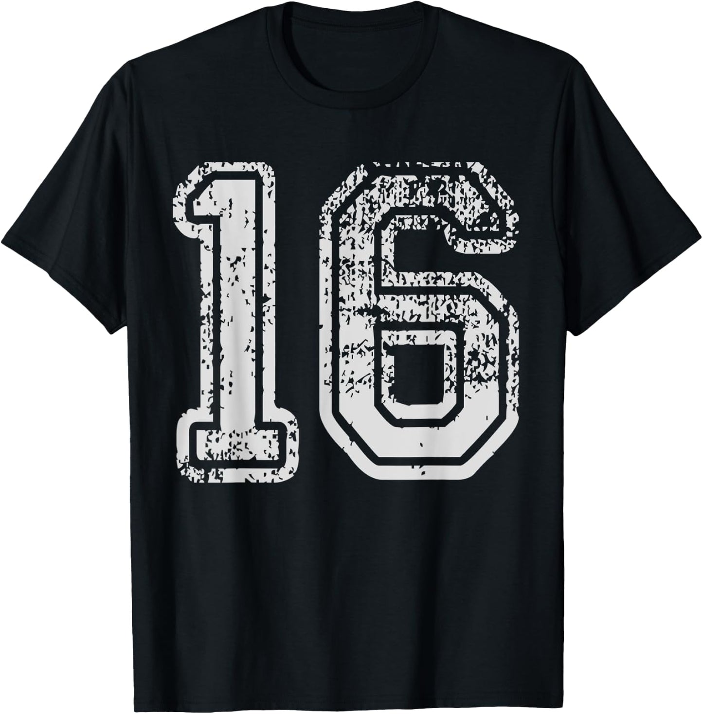 Team Jersey Uniforms Number 16 sixteen School Sport Birthday T-Shirt - T-Shirt | Black