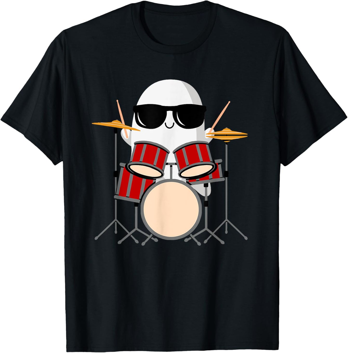 Funny Ghost Drummer - Spooky & Cool Halloween Drum Music T-Shirt - T-Shirt | Black