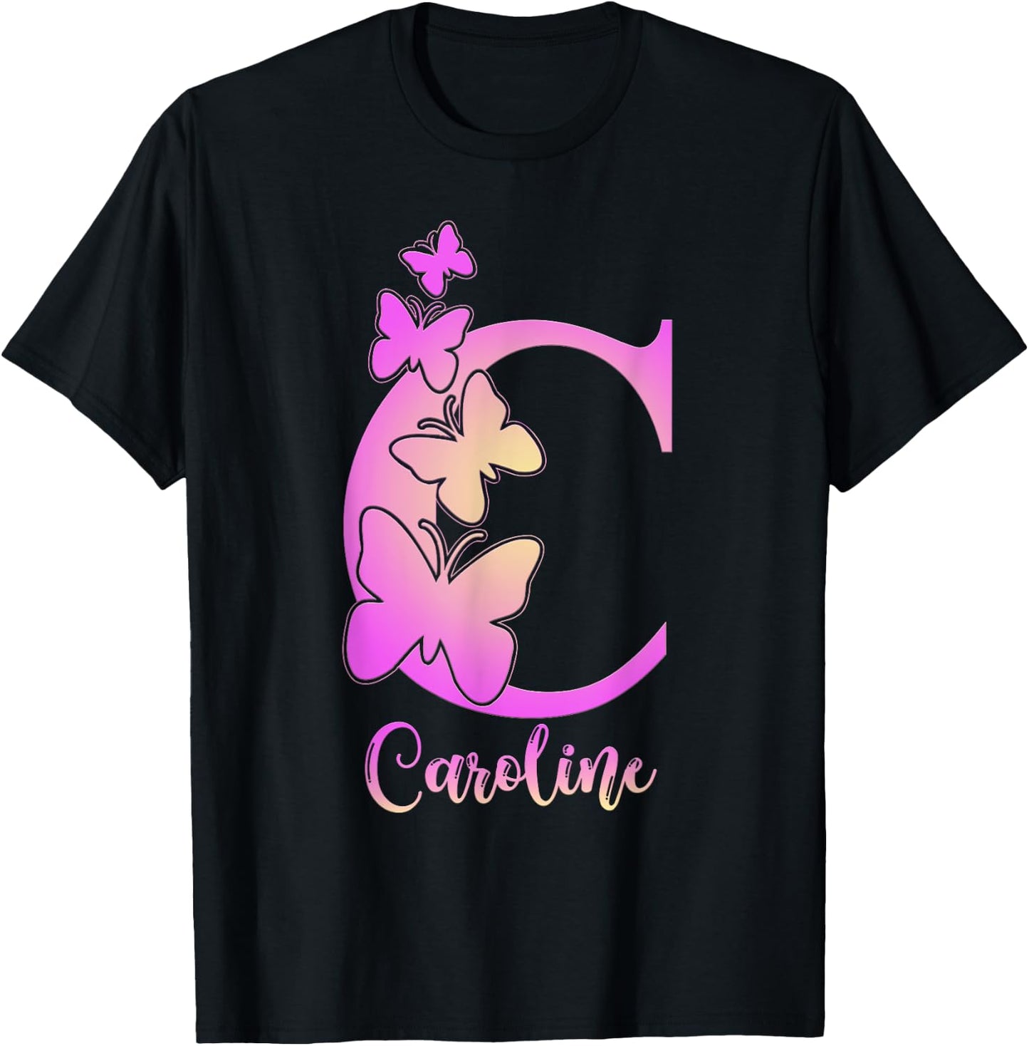Caroline, cute personalized butterfly custom kids girls name T-Shirt - T-Shirt | Black