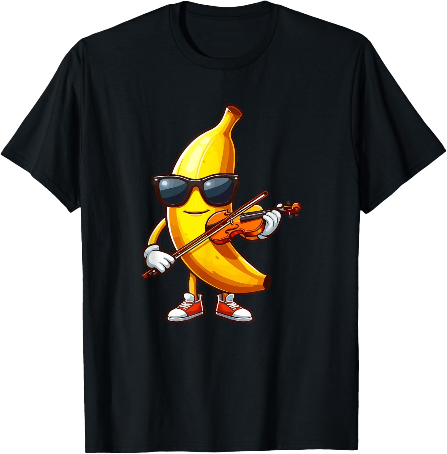 Banana Sunglasses Playing Violin Funny Fruit Instrument T-Shirt - T-Shirt | Black