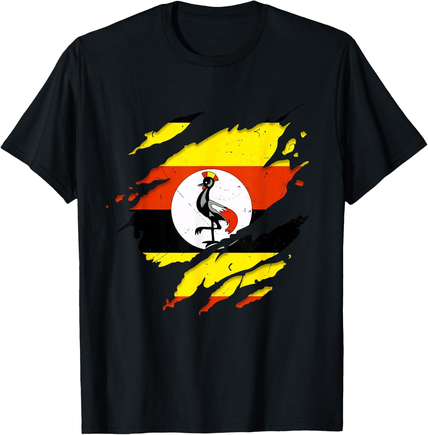 Proud Ugandan Shirts | Torn Ripped Uganda Flag T-Shirt - T-Shirt | Black