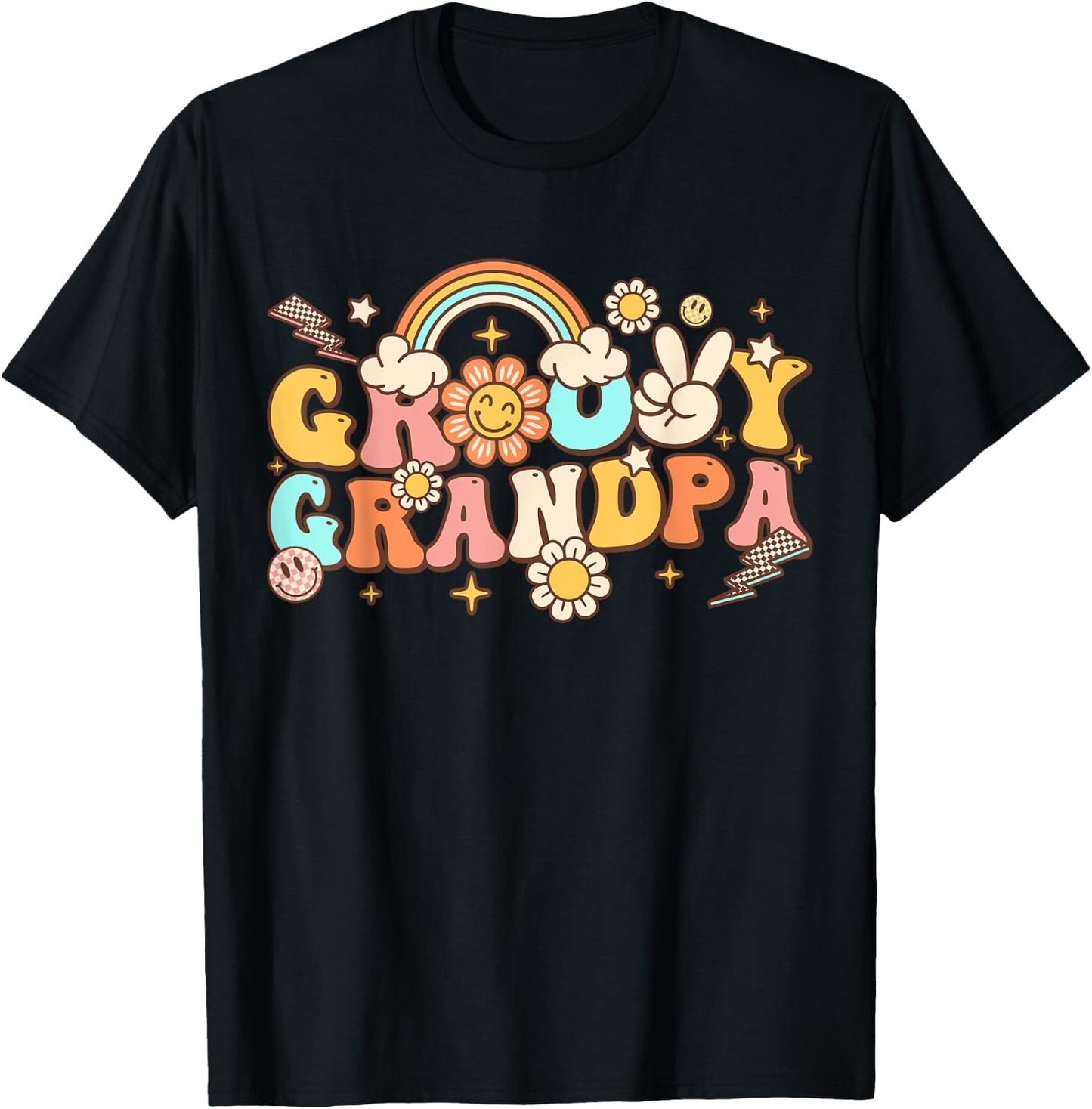 Retro Groovy Grandpa Hippie 70s Themed Birthday Party T-Shirt - T-Shirt | Black