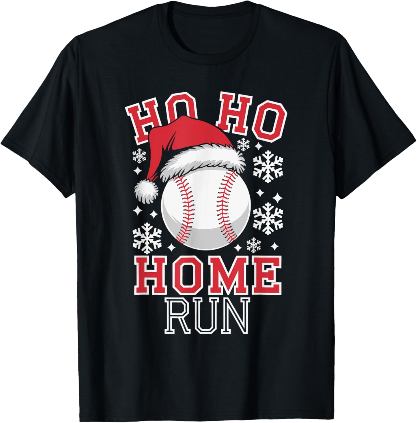 Christmas Santa Baseball Home Run Ho Ho Home Run , -Adults, -Kids, Black, Small, Short Sleeve T-Shirt - T-Shirt | Black