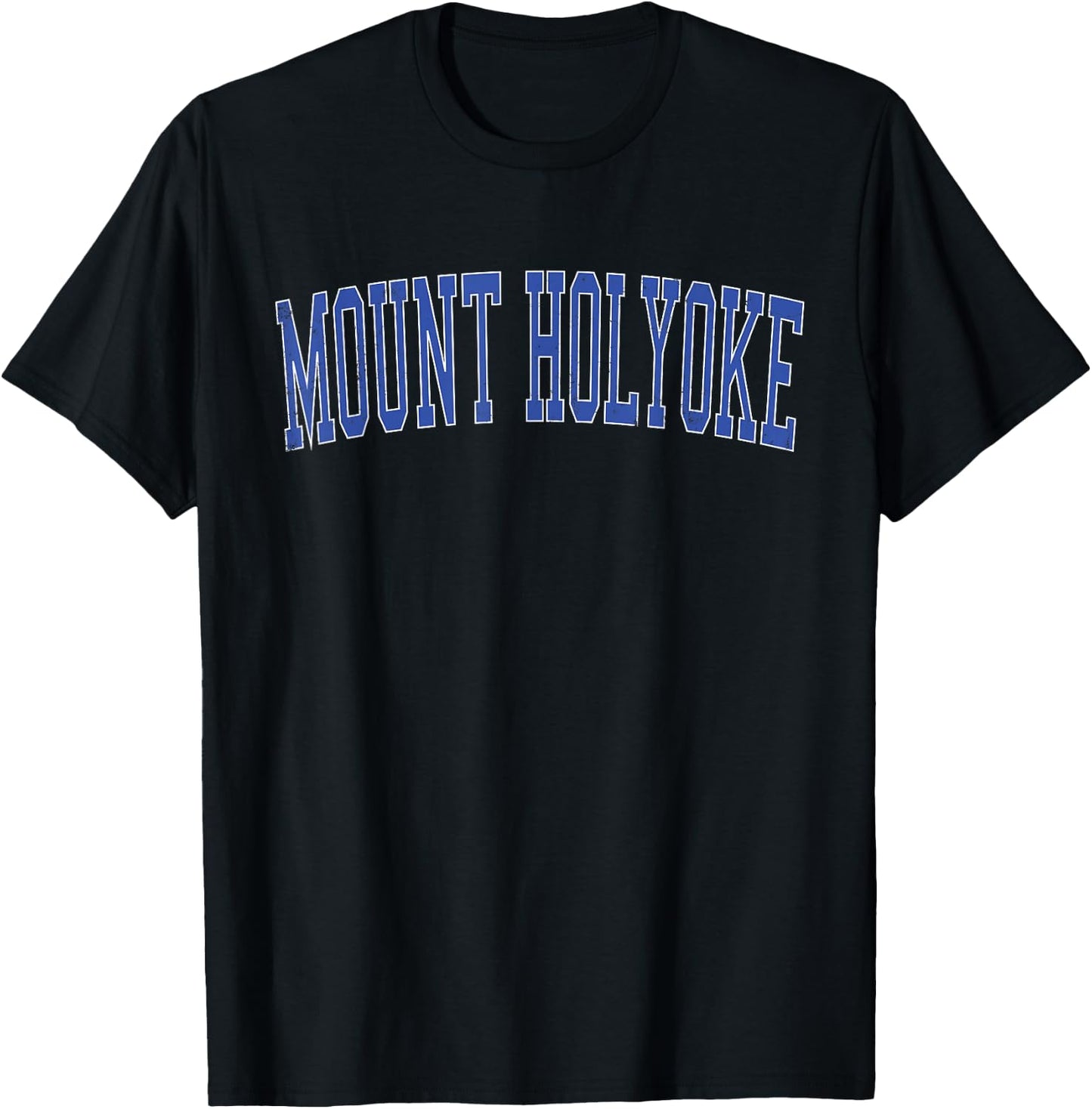Vintage Mount Holyoke Distressed Blue Varsity Style T-Shirt - T-Shirt | Black
