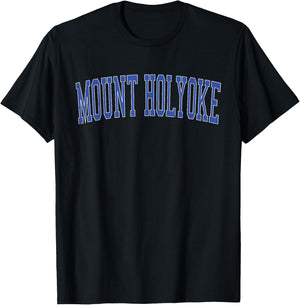 Vintage Mount Holyoke Distressed Blue Varsity Style T-Shirt - T-Shirt | Black