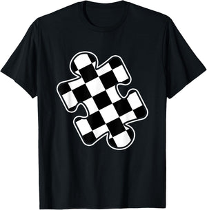 Autism Awareness Checkered Puzzle Piece Race Car Gamer Boys T-Shirt - T-Shirt | Black
