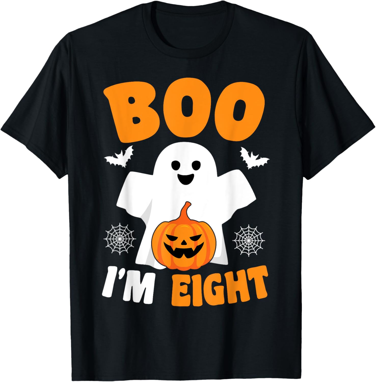 Boo I’m Eight Halloween Groovy Spooky Kids 8th Birthday T-Shirt - T-Shirt | Black