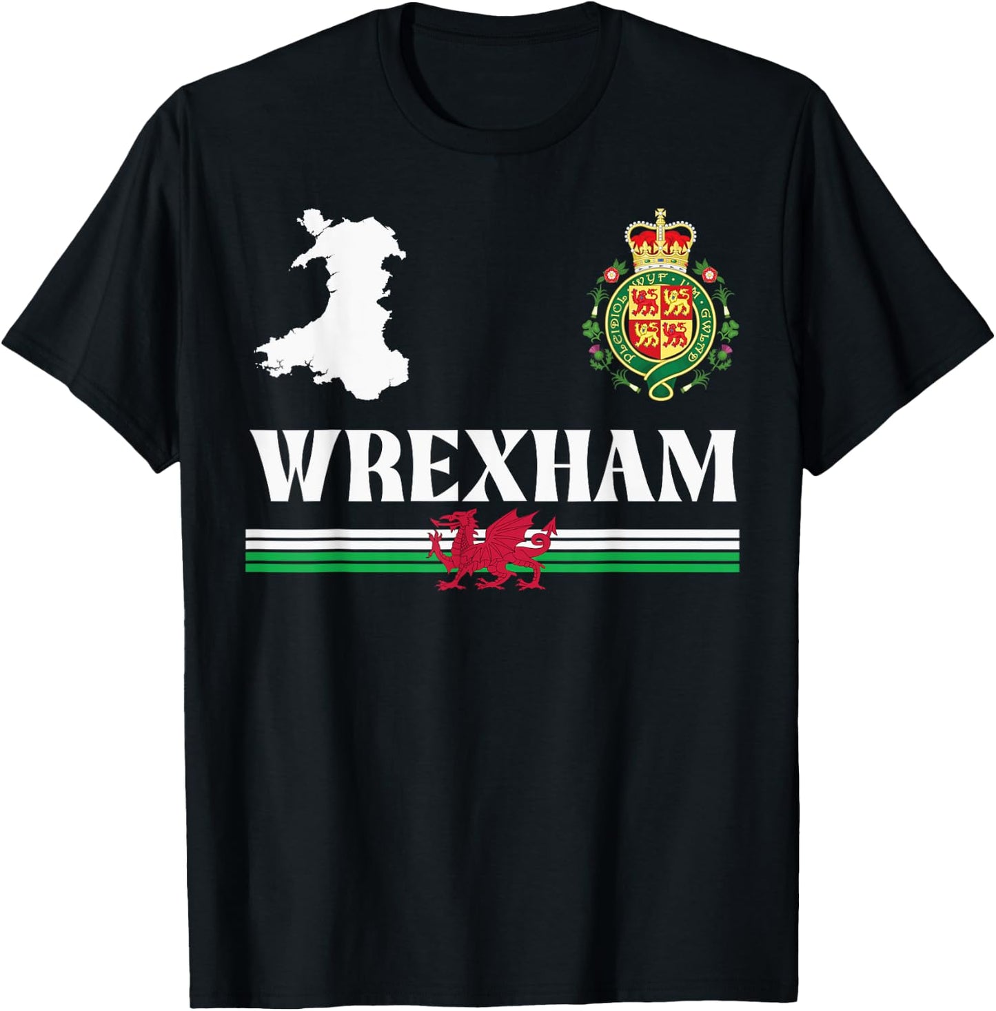 Wrexham Wales Emblem, Wrexham Wales, Wrexham T-Shirt - T-Shirt | Black
